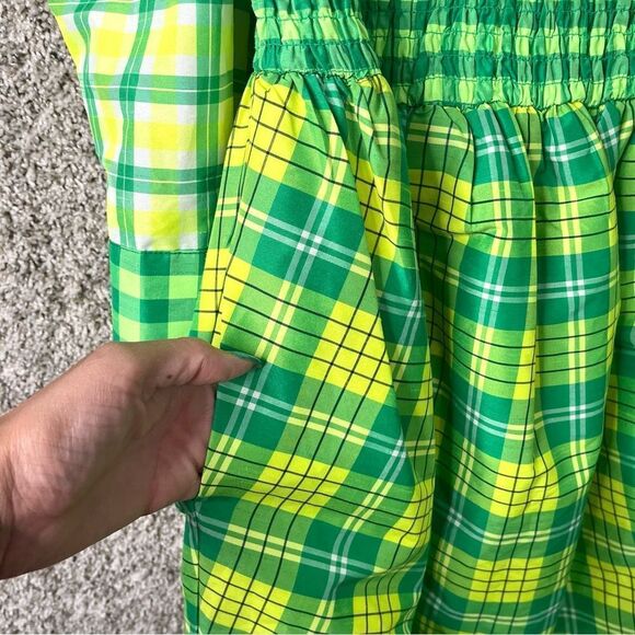 Christopher John Rogers Dress Women’s 6 Green Plaid Smocked Fit & Flare NWT - Picture 6 of 8